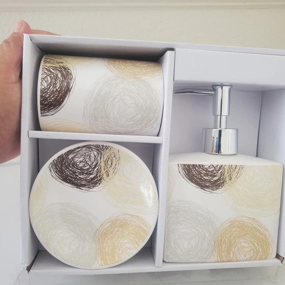 Lux Bath COIL Hazel 4-Piece Ceramic Bathroom Accessory Set - Soap Dispenser